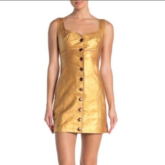 Gold Free People Strap Overall Dress NWT 4 - Picture 4 of 4